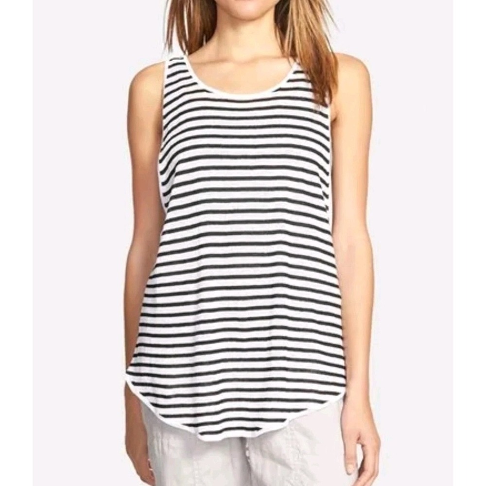 Eileen Fisher Tank Top Sz S Fine Italian Linen Crepe Stripe Knit Neutral Casual